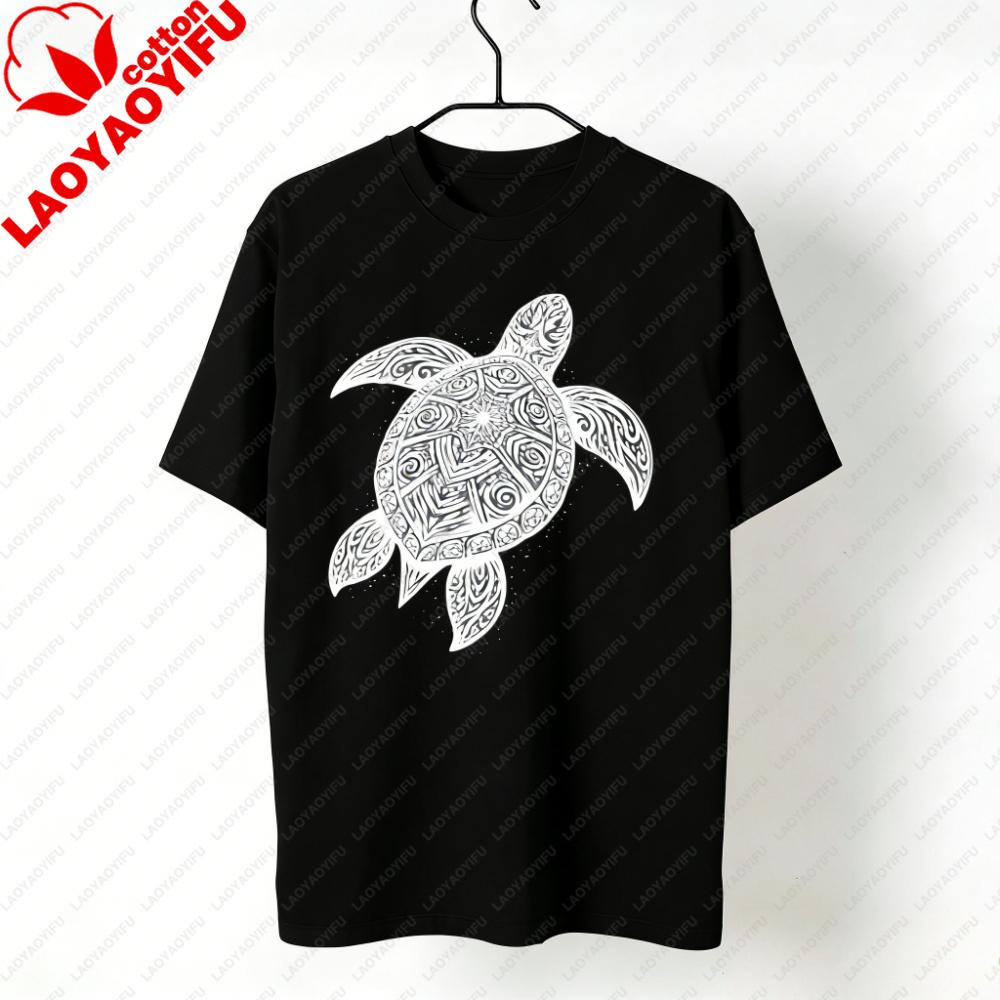 Turtle Tribal Drawing Tshirt Tribal Tattoo Graphic Printed TShirt Ocean Culture Clothing Retro Style Unisex Unisex Daily Life Tops