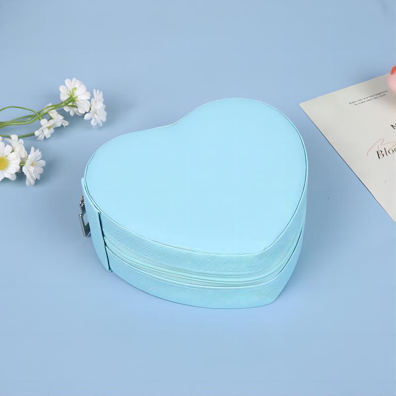 Heart-Shaped Jewelry Box Portable Travel Necklace Pendant Ring Earrings Storage PU Leather Zipper Cute Jewelry Organizer Box