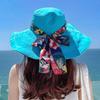 Women's Extra Wide Brim Beach Sun Hat, Summer Fashion Printed Ribbon Sun Cap, UV Protection Foldable Breathable hat