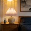 Plted Table Lamp Soft Yellow Light Linen Lampshade Rattan Base Bedside Lamp for Bedroom