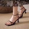 Women Sandals Ankle Strap Open Toe Narrow Band Ladies Hight Heel Sandals Solid Color Fashion Retro Female Square Toe Shoes