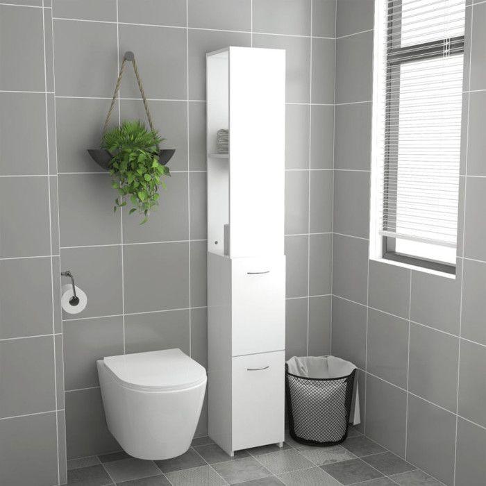 VidaXL Armoire de Salle de Bain, Colonne de Rangement, Placard de Toilette, Meuble sur Pied de Maison Intérieur, Blanc Bois 808431