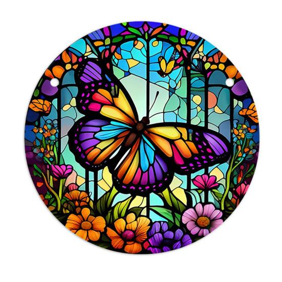 

Round Stained Glass Style Window Hangings 5.9 Inch Colorful Sun Catcher with Chain for Indoor Outdoor Decor Light Reflection Artistic Gift 15x15cm C