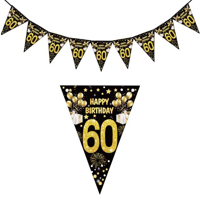 

1set Happy Birthday 30/40/50/60 Year Paper Banners Birthday Party Decorations Adult Black Gold Party Supplies Photo Props 1set