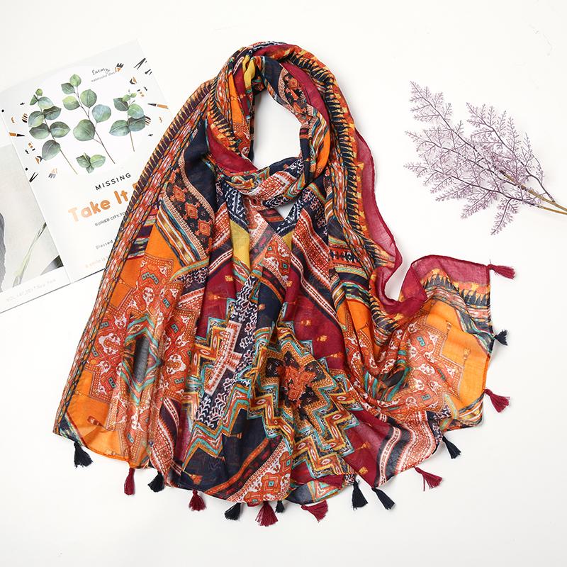 Fashion Printed Leopard Scarf Female Spring Muslim Women Hijab Scarves Tassel Large Size Headband Handkerchief Women'S Bandana