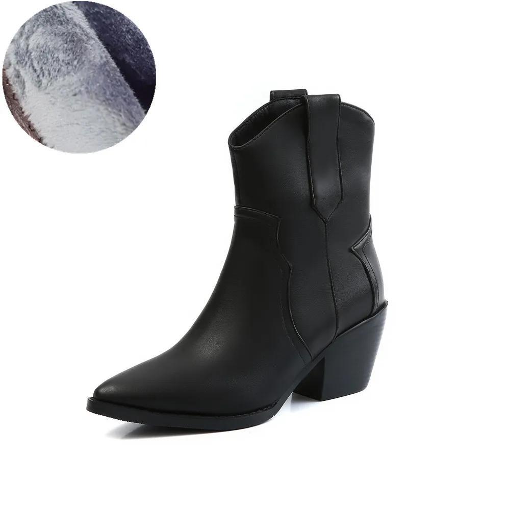 Fashion Plus Size 33-45 Slip-On Retro Black Booties Woman Winter Autumn Western Boots Women 2025 Fashion Ankle Cowboy Boots Shoes Woman
