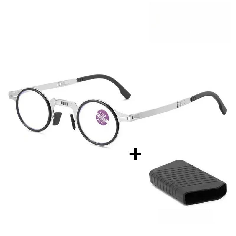 

Складные очки для чтения с защитой от синего света, мужские металлические круглые квадратные очки для пресбиопии, диоптрии от +1,0 до +4,0 с коробкой 4.0