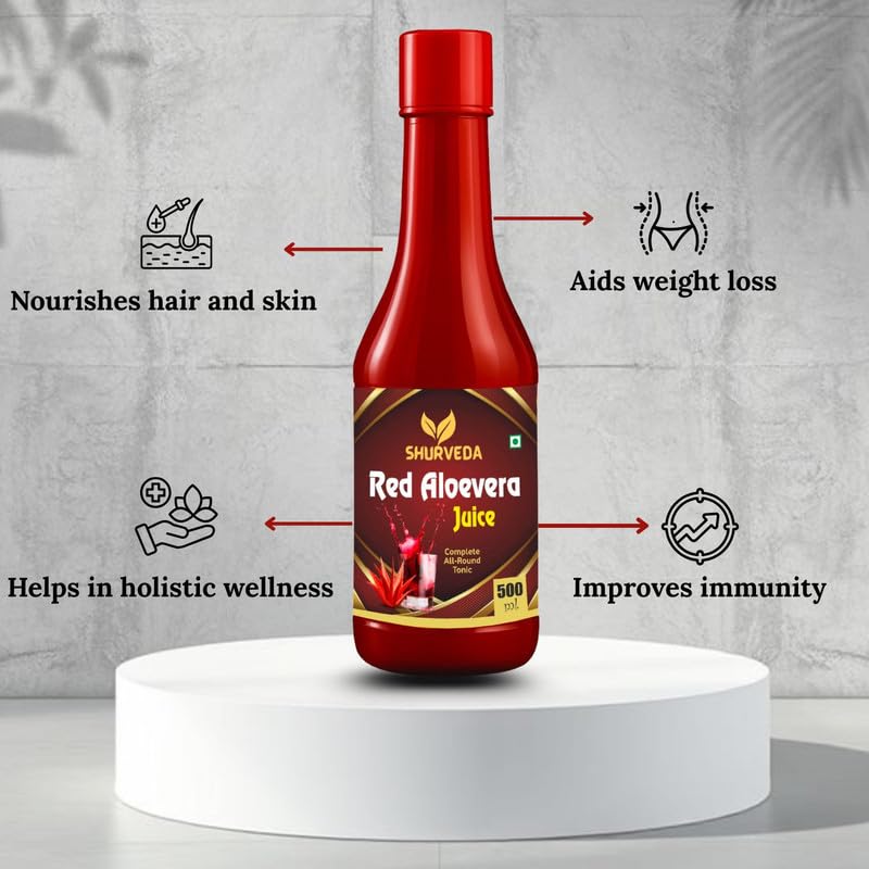 Ashurveda Red Aloevera Juice 500ml | Herbal Wellness Tonic with Natural Nutrients & Antioxidants | | Traditional Ayurvedic Blend for Internal Cle