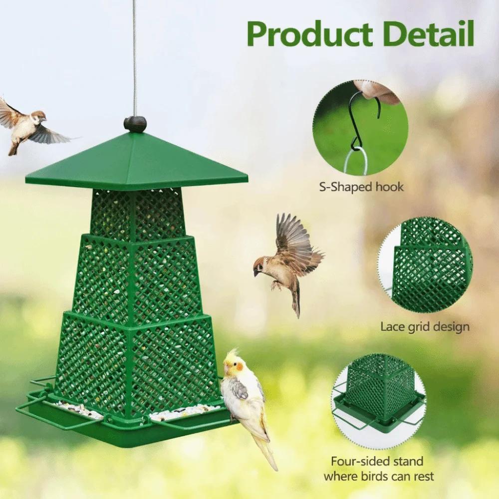 Windproof Wild Bird Feeder Large Capacity Folding Bird Food Dispenser with Hang Rope Multi-purpose Bird Feeding Station Tree