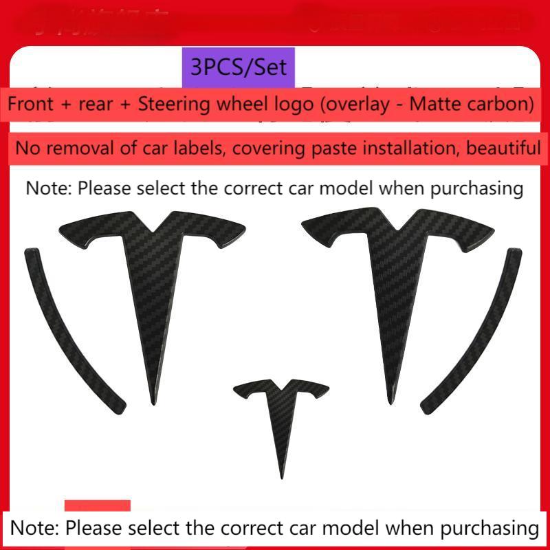 ABS Coverable Front Logo Rear Logo Steering Wheel Badge for Tesla Model 3 Y Carbon Fiber Label Car Accessories Personalization