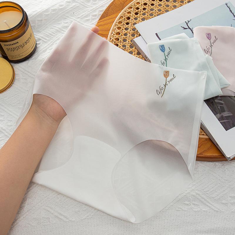 Women's Ice Silk Seamless Invisible Underwear Panties Large Size Cotton Crotch Ultra-thin Underwear Bikini Knickers
