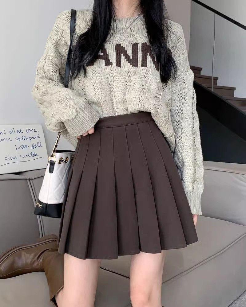 High-Waisted Woolen Pleated Grey Skirt - Autumn/Winter School Style JK Uniform Skirt