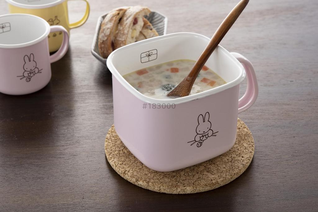 Fuji Enamel Miffy Pastel Miso Storage Container, Square, Pink, Fits Miso Soup, Perfect As a Gift