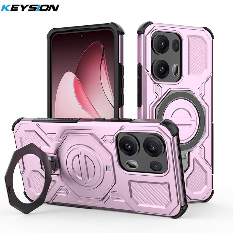 

KEYSION Противоударный магнитный чехол для OPPO Reno13 5G 13 Pro с вертикальной металлической подставкой-кольцом для просмотра в режиме реального времени, задняя крышка для телефона OPPO Reno13 Pro 5G for Reno13 Pro 5G розовый