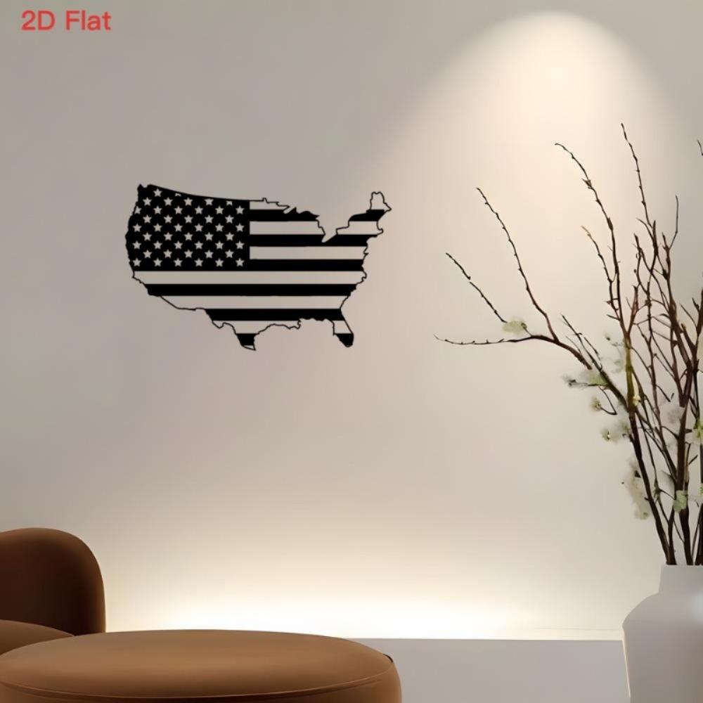 1pc Black Wrought Iron USA Shape Wall Art, Laser-Cut Patriotic Metal Decor with American Flag Pattern for Bedroom Living Room
