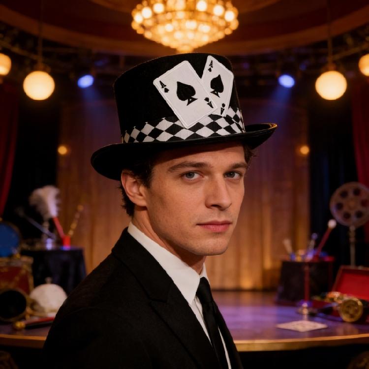 Elegante Cartola para Mulheres Homens Roupa de Festa Padrão de Cartas de Poker Chapéu Alto para Apresentações de Palco e Ocasiões Formais