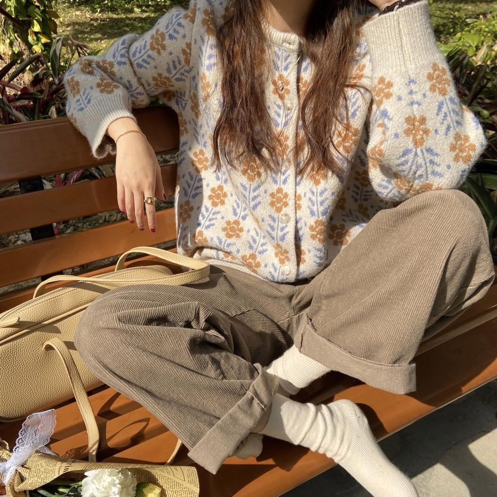 Autumn Cardigan Women Korean Winter Elegant Printed Cold Blouse Fashion Clothing Sweater Flowers Knitted Sweater Cardigan Y2K Streetwear