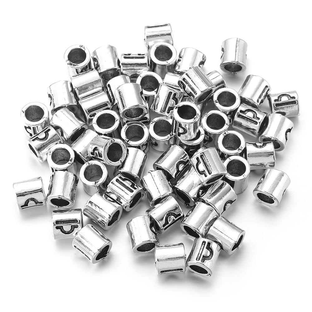 60pcs/lot Twelve Constellations Beads Alloy Beads Big Hole Tube Beads Spacer Loose Beads For Jewelry Making DIY Accessories