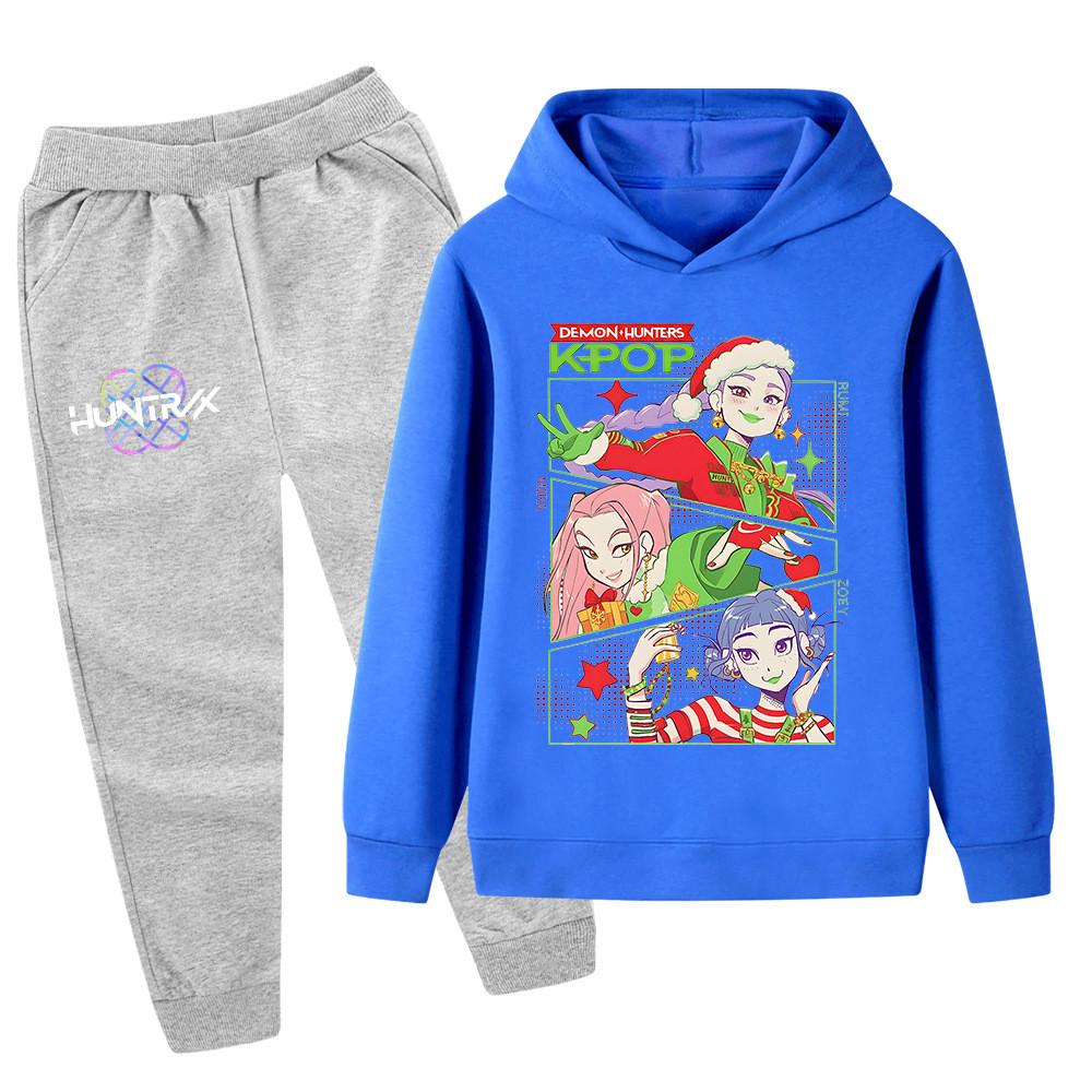 PB1263 Kinder Jungen Mädchen Kpop Mira Zoey Rumi Weihnachts-Print Langarm Kapuzenpullover Hose Hosen Kleidung Sets
