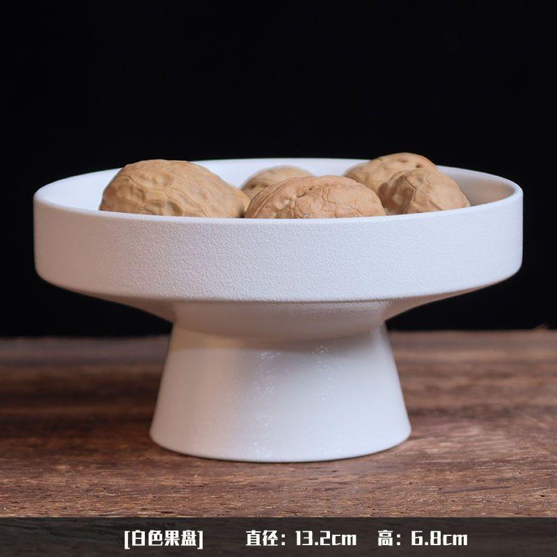 Chinese-style Ceramic Fruit Plate Circular Jewelry Food Teacup Tray Home High-foot Cake Dessert Dry Fruit Plate Kitchen Supplies