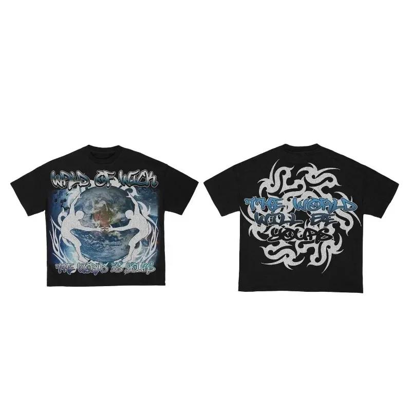 

Summer American Street Anime Letter Printed Short Sleeve T-shirt for Men Women Y2k Harajuku Fashion Couple Casual Loose Tee Tops 4XL