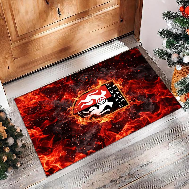 Stade Rennais FC Soccer Football Pattern Soft Area Rug Non Slip Indoor Floor Carpet Sports Decor Mat for Bedroom