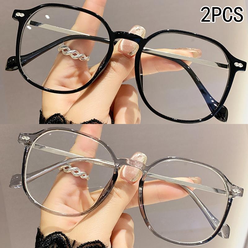 2PCS Anti-blue Lightweight Eyeglasses Reading Eyeglasses Trendy Women's Oversized Frames Eyeglasses Frames Stylish Reading Eyeglasses 6080