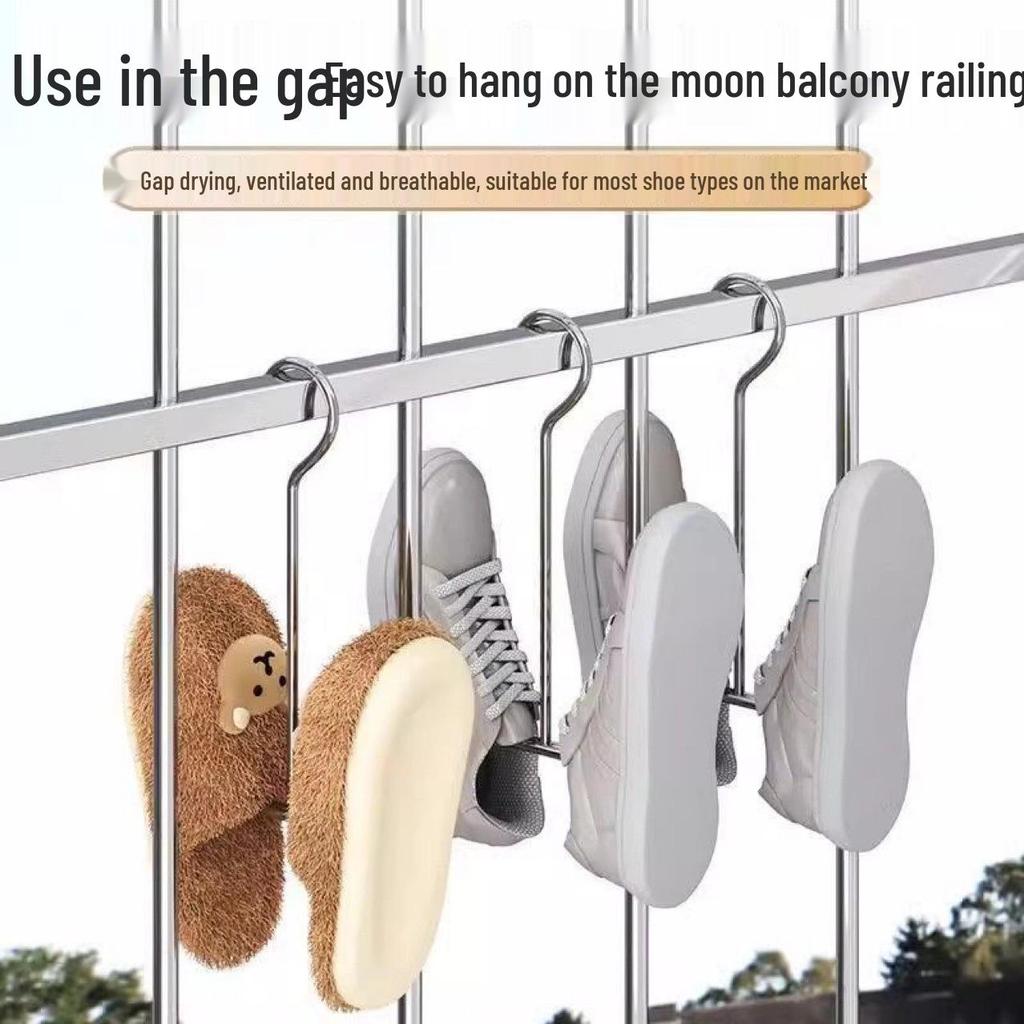 Stainless Steel Windproof Shoe Drying Rack with Hooks
