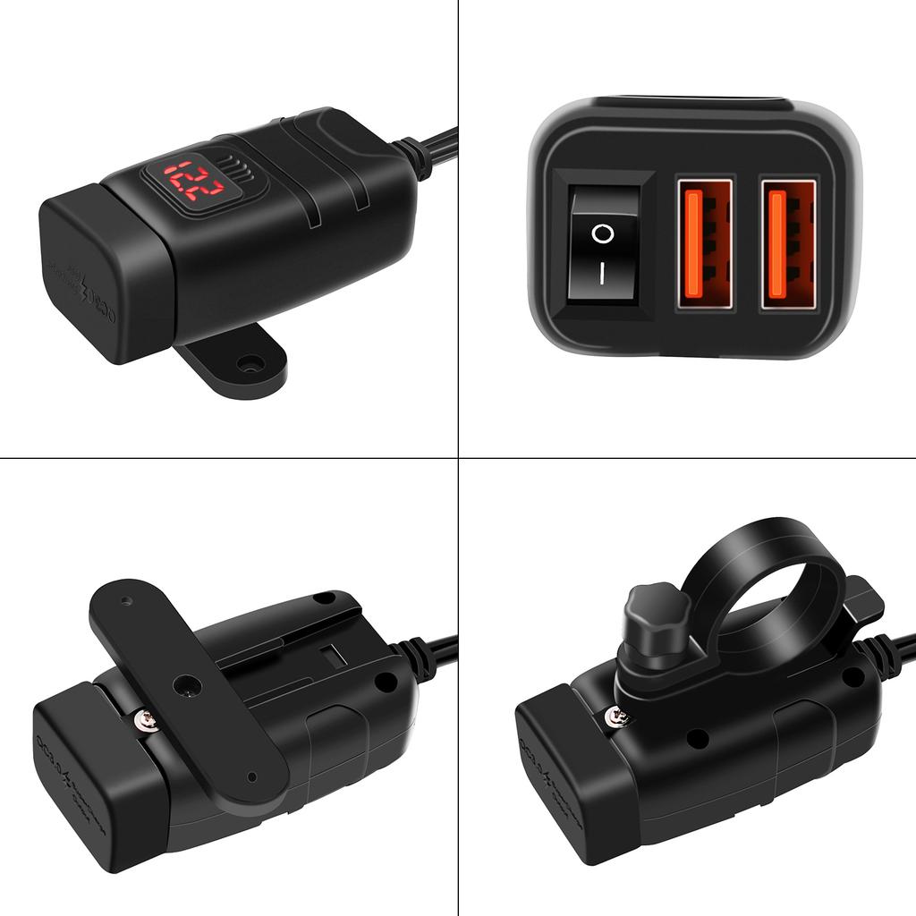 Motorcycle USB Type C Fast Charging QC3.0 with Voltmeter ONCelsiusOff for Phone Tablet