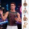 Men Glittering Sleeveless Shirt Rhinestone Vest Sparkly Round Neck Sheer Sexy Stylish Top Tank for Music Festival Rave Nightclub Bar Party Polyester