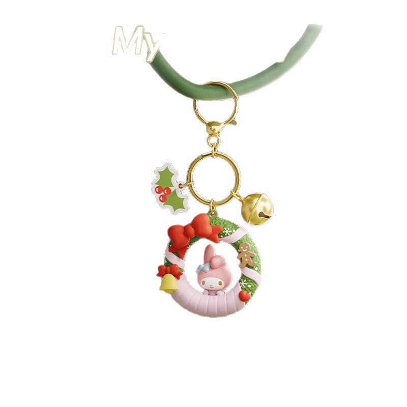 Sanrio Hello Kitty & Friends Christmas Wreath Keychain Set featuring Kuromi & Cinnamoroll Pendants
