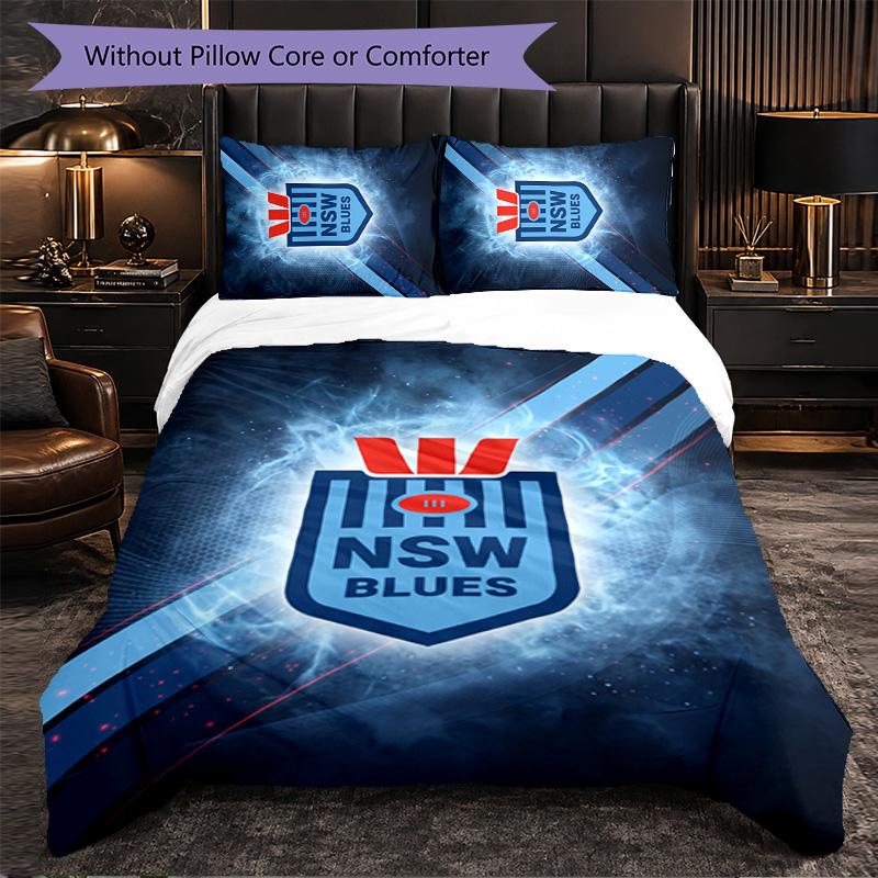 NSW Blues Pattern Microfiber 3Pcs Bedding Set Decor Duvet Cover Set For Bedroom Home Use