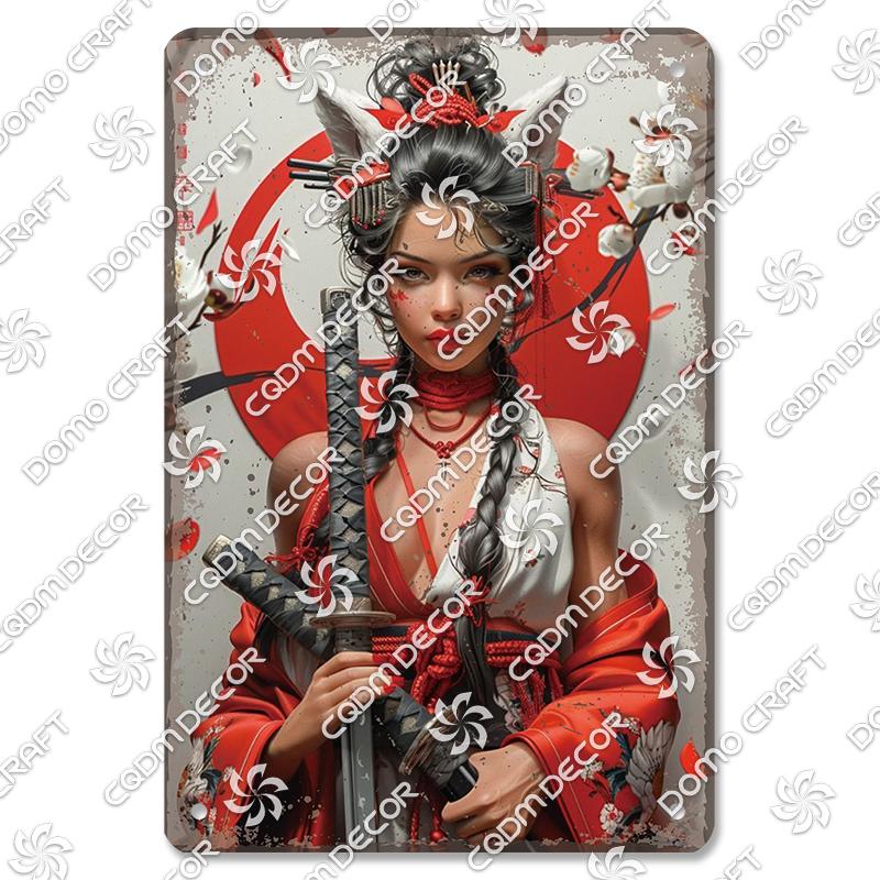 Retro Japanischer Stil Poster Metall Blechschilder Kimono Schönheiten Japanischer Samurai Vintage Metallplatte Wanddeko Club Bar Man Cave