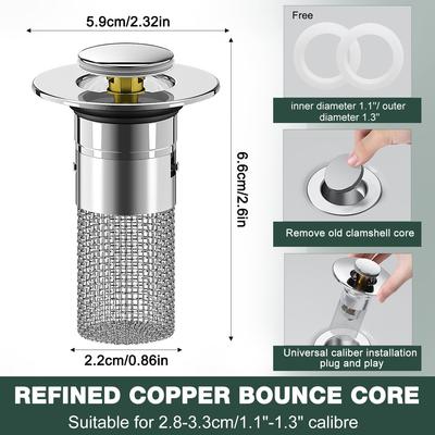 2PCS Bathroom Sink Drain Strainer, Pop Up Sink Drain Filter with Removable Stainless Steel Filter Basket Hair Catcher, Bathroom Sink Drain Stopper,