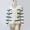 Women's Striped Splicing Long Sleeve Temperament V-Neck Casual Knitwear