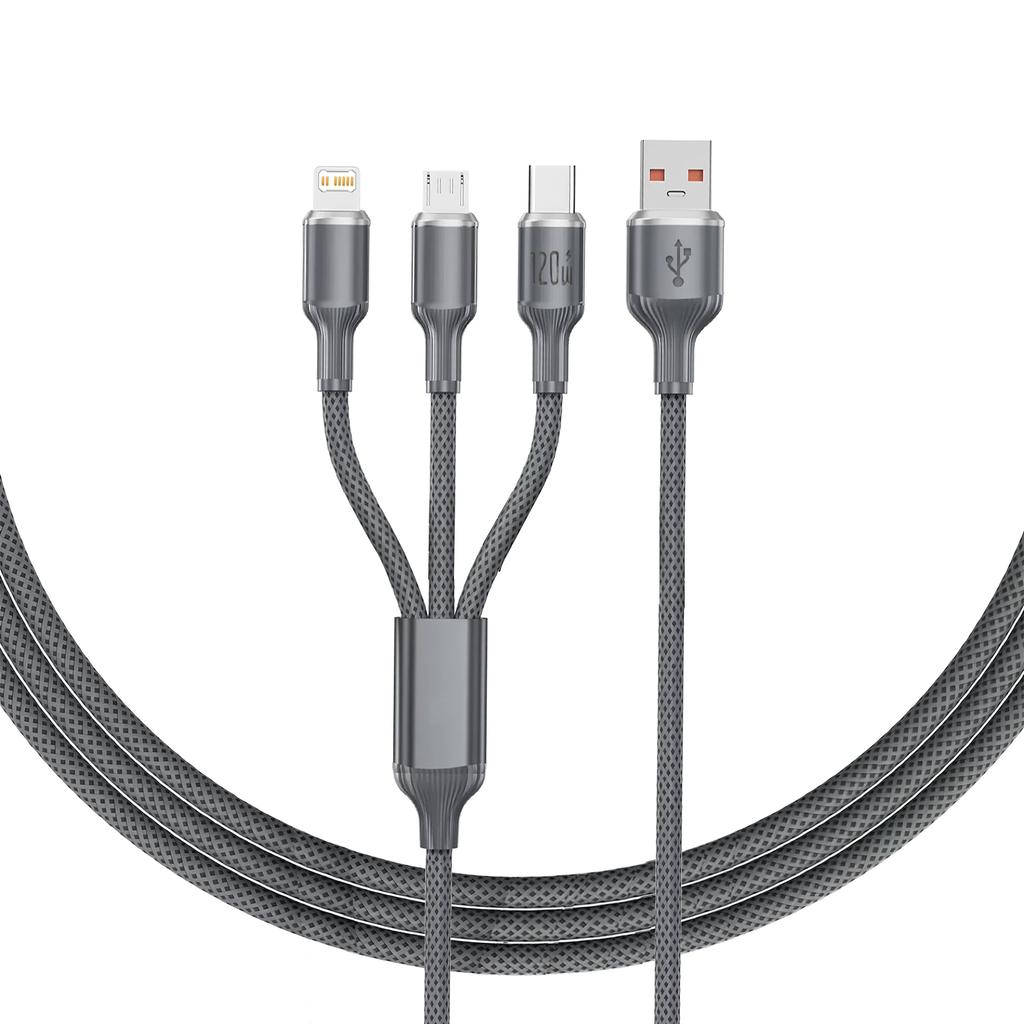 3-in-1 100W Cables 6A Fast Charging USB To Type-C Micro Wire Data Cord For Samsung Xiaomi iPhone Quick Charge USB Type C Cable