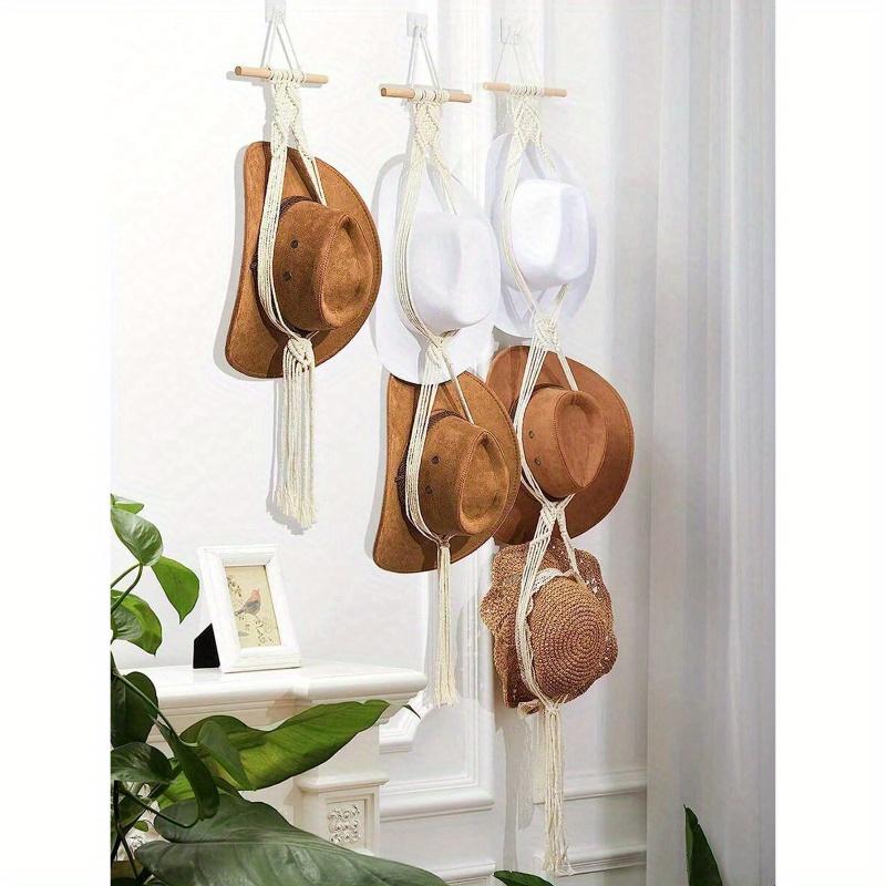 1pc/1 Set Macrame Wood Hat Rack Woven Hat Rack Handmade Hat Organizer Wall Hanging Shelves Cowboy Cap Rack for Baseball Dormitory Study Over Door