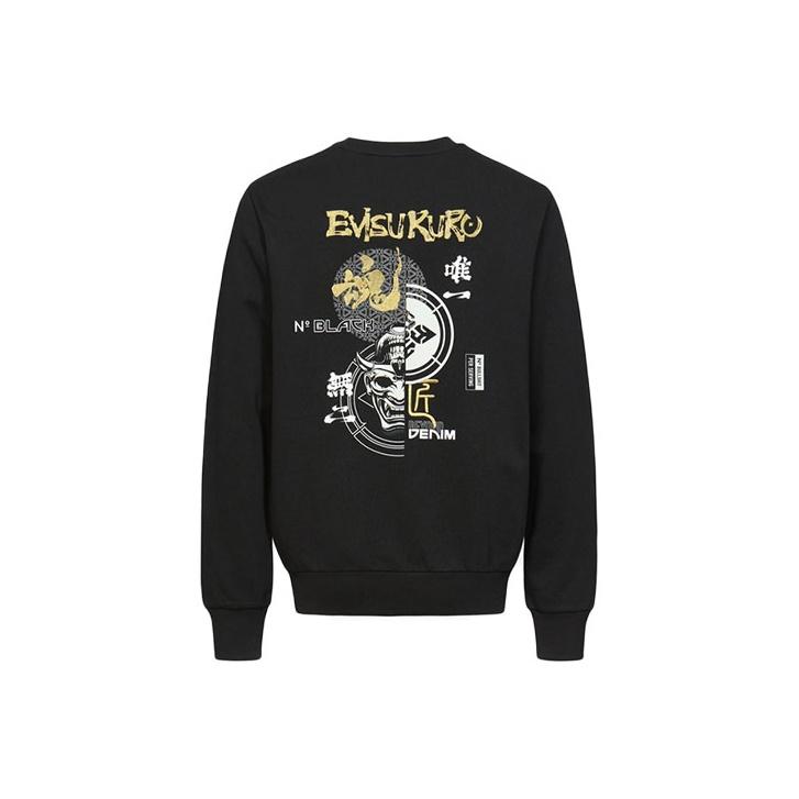 Evisu Letter Print Crew Neck Pullover Long Sleeve Sweatshirt Unisex sweatshirt Black 2EAGNM1SW424XXCT