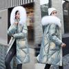 Lange losse winterjas voor dames, bontkraag met capuchon, dikke jas, donsjack, katoenen gewatteerde parka's