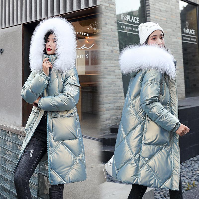Lange losse winterjas voor dames, bontkraag met capuchon, dikke jas, donsjack, katoenen gewatteerde parka's
