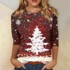 Weihnachten Limitierte Edition Damen 3D Roter Weihnachtsbaum Aufdruck Rundhals Langarm T-Shirt Mode Lässig Langarm Oberteil
