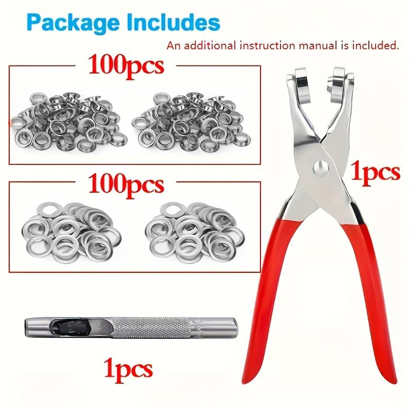 202pcs Heavy-Duty Eyelet Rivet Tool Set, 6mm/0.24-Inch Hole Diameter Portable Home Eyelet Rivet Kit, Includes 100 Eyelets, 100 Washers,