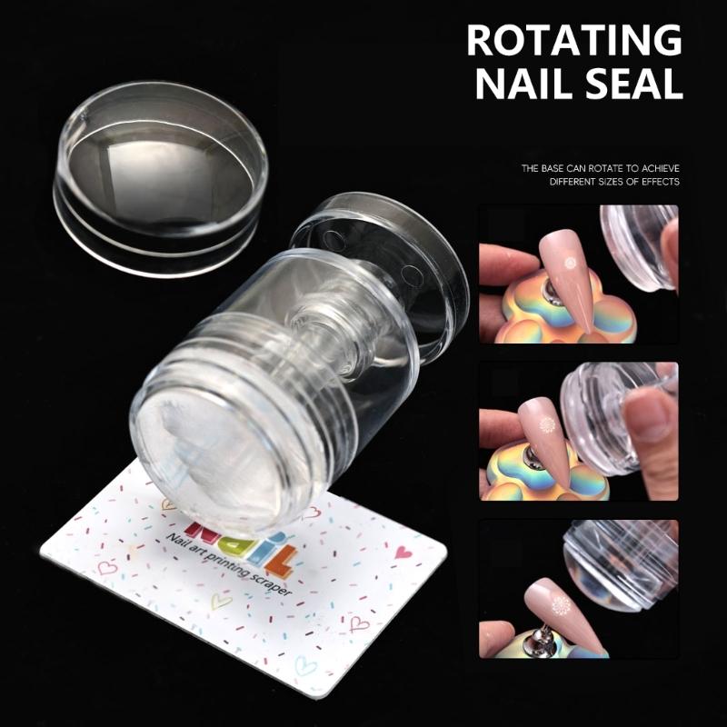 Nail Art Stamper Kit Rotatable Clear Nail Stamping Kit Jelly Stamper with Scrapers for French Manicure DIY Nail Designs