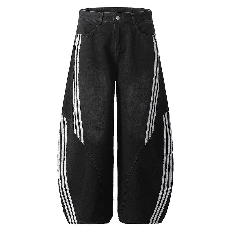 

Qilin Home Джинсы-палаццо унисекс: Американская боковая полоса, Весенний национальный прилив, Свободные длинные брюки L чёрный