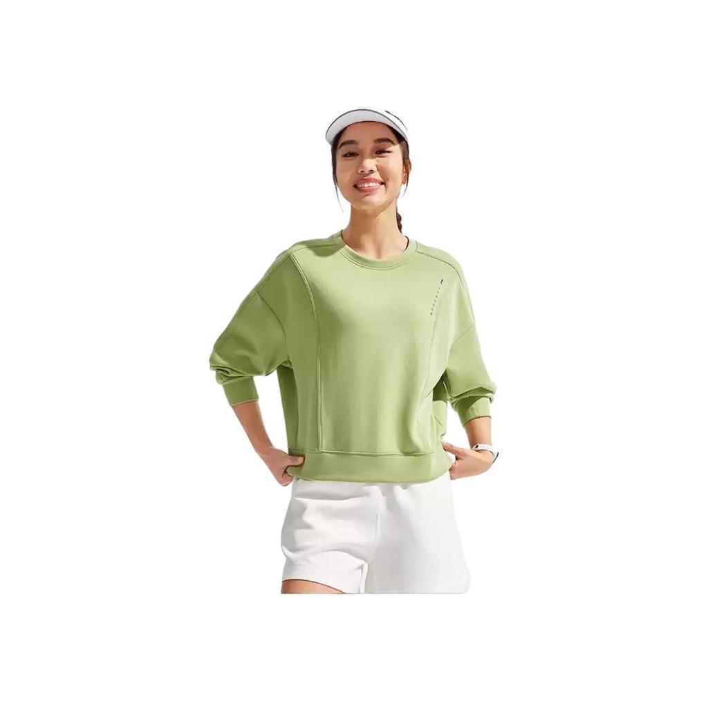 Li Ning Fitness Series Round Neck Pullover Letter Long Sleeve Sweatshirt Women sweatshirt Fresh-Moss-Green AWDV068-7