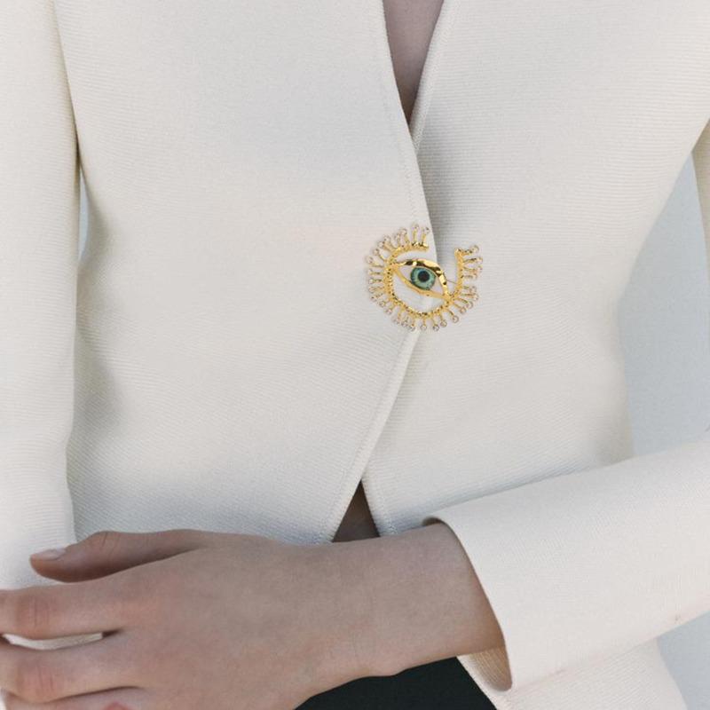 Peculiar Personality Design Blue Eye Brooch, High-end Luxury Diamond-encrusted Clothing Accessories Pin