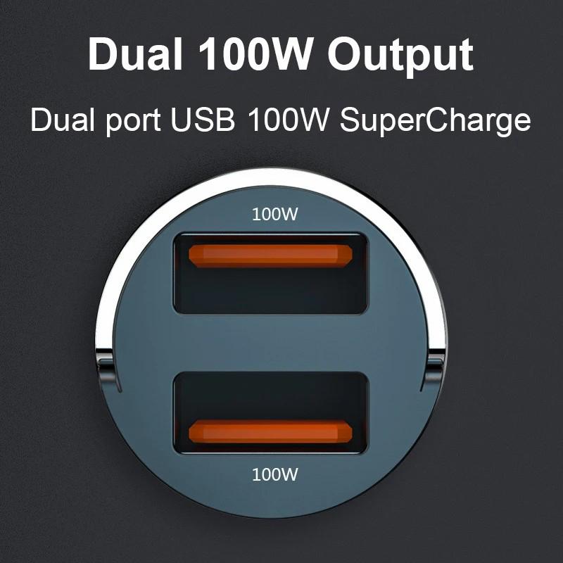 G50S 12-24V Dual USB Ports 200W Car Charger Adapter with 100W Super Fast Charging Cable