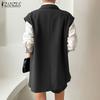ZANZEA Women's Lapel Sleeveless Pocketed Pockets Loose Unlined Suit Vest