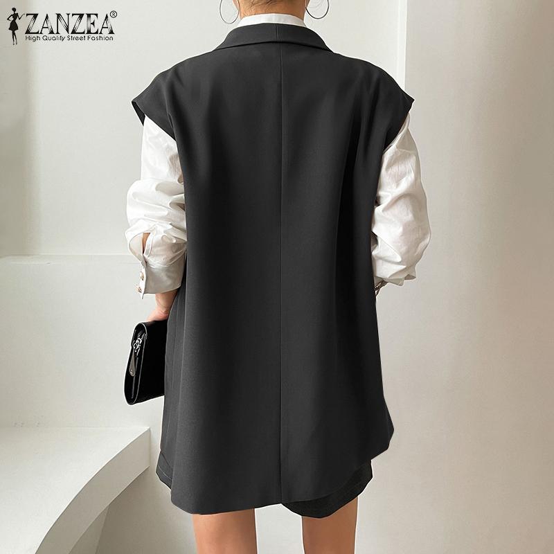 ZANZEA Vestă de damă cu rever fără mâneci buzunare buzunare