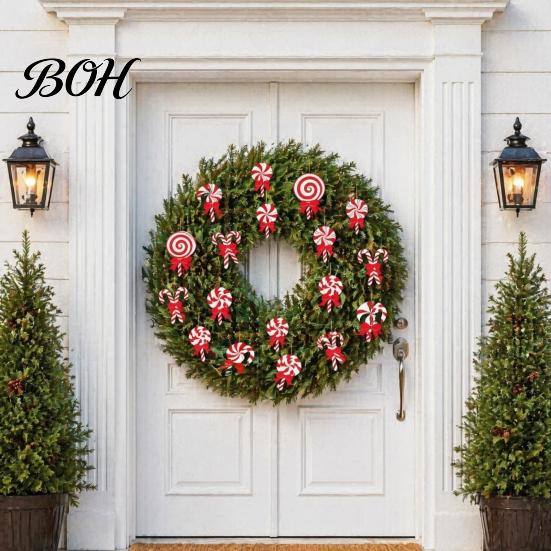 Indoor Holiday Party Wall Decorations 12/24/36 Pcs Candy Christmas Tree Decorations, Lollipop Picks for Tree, Red Country Style Fireplace Hanging